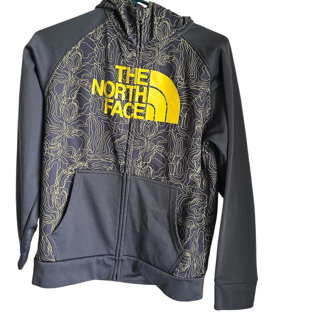 The North Face Kids Full Zip Hoodie Jacket Gray Yellow GUC Size Boys Large 14-16